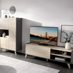 Mobili Soggiorno > Dmora Set Mobili da Soggiorno Marrone Rovere Nero Antracite Cassetti Modulabile, 5 Ripiani - Tuscola Nero Antracite, Marrone Rovere