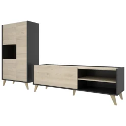 Mobili Soggiorno > Dmora Set Mobili da Soggiorno Marrone Rovere Nero Antracite Cassetti Modulabile, 5 Ripiani - Tuscola Nero Antracite, Marrone Rovere