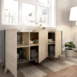 Mobili Soggiorno > Dmora Set Mobili da Soggiorno Marrone Rovere Nero Antracite Cassetti Modulabile, 5 Ripiani - Tuscola Nero Antracite, Marrone Rovere