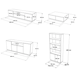 Mobili Soggiorno > Dmora Set Mobili da Soggiorno Marrone Rovere Nodi Bianco Modulabile 4 Ripiani, 3 Ante - Nepi Bianco, Marrone Rovere Nodi