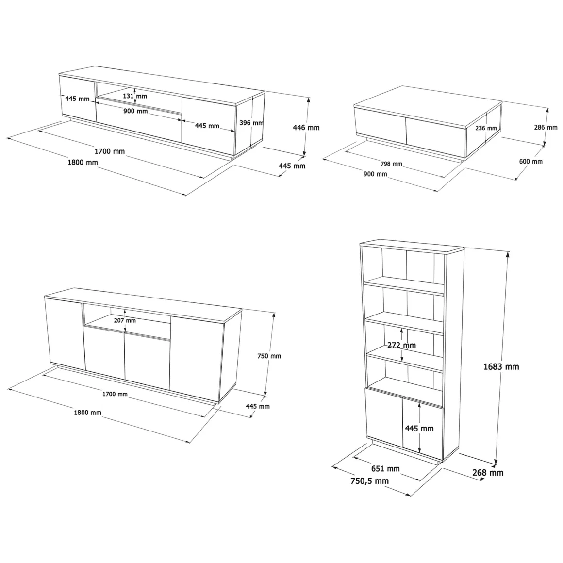 Mobili Soggiorno > Dmora Set Mobili da Soggiorno Marrone Rovere Nodi Bianco Modulabile 4 Ripiani, 3 Ante - Nepi Bianco, Marrone Rovere Nodi
