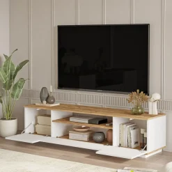 Mobili Soggiorno > Dmora Set Mobili da Soggiorno Marrone Rovere Nodi Bianco Modulabile 4 Ripiani, 3 Ante - Nepi Bianco, Marrone Rovere Nodi