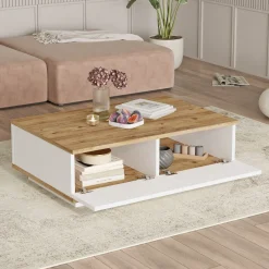 Mobili Soggiorno > Dmora Set Mobili da Soggiorno Marrone Rovere Nodi Bianco Modulabile 4 Ripiani, 3 Ante - Nepi Bianco, Marrone Rovere Nodi