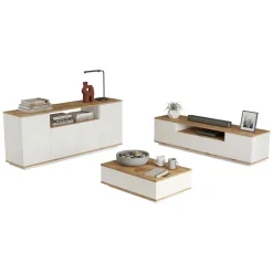 Set Mobili da Soggiorno Marrone Rovere Nodi Bianco Modulabile 7 Ripiani, 9 Ante - Robella
