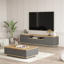Set Mobili da Soggiorno Marrone Rovere Nodi Nero Modulabile 2 Ripiani, 5 Ante - Nativo