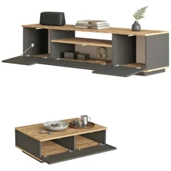 Set Mobili da Soggiorno Marrone Rovere Nodi Nero Modulabile 2 Ripiani, 5 Ante - Nativo