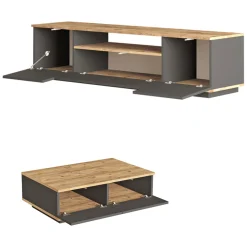 Set Mobili da Soggiorno Marrone Rovere Nodi Nero Modulabile 2 Ripiani, 5 Ante - Nativo