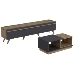 Mobili Soggiorno > Dmora Set Mobili da Soggiorno Nero Antracite Marrone Noce Modulabile 2 Ripiani, 3 Ante - Lerici Marrone Noce, Nero Antracite