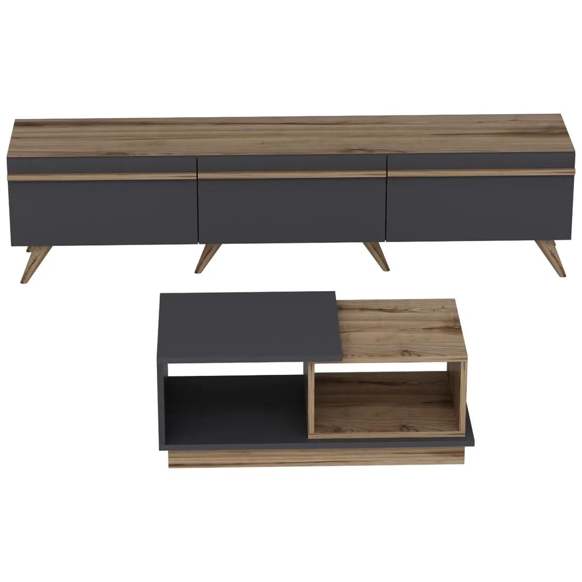 Mobili Soggiorno > Dmora Set Mobili da Soggiorno Nero Antracite Marrone Noce Modulabile 2 Ripiani, 3 Ante - Lerici Marrone Noce, Nero Antracite