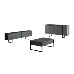 Set Mobili da Soggiorno Nero Antracite Modulabile 4 Ripiani, Apertura Battente, a Ribalta - Pignano