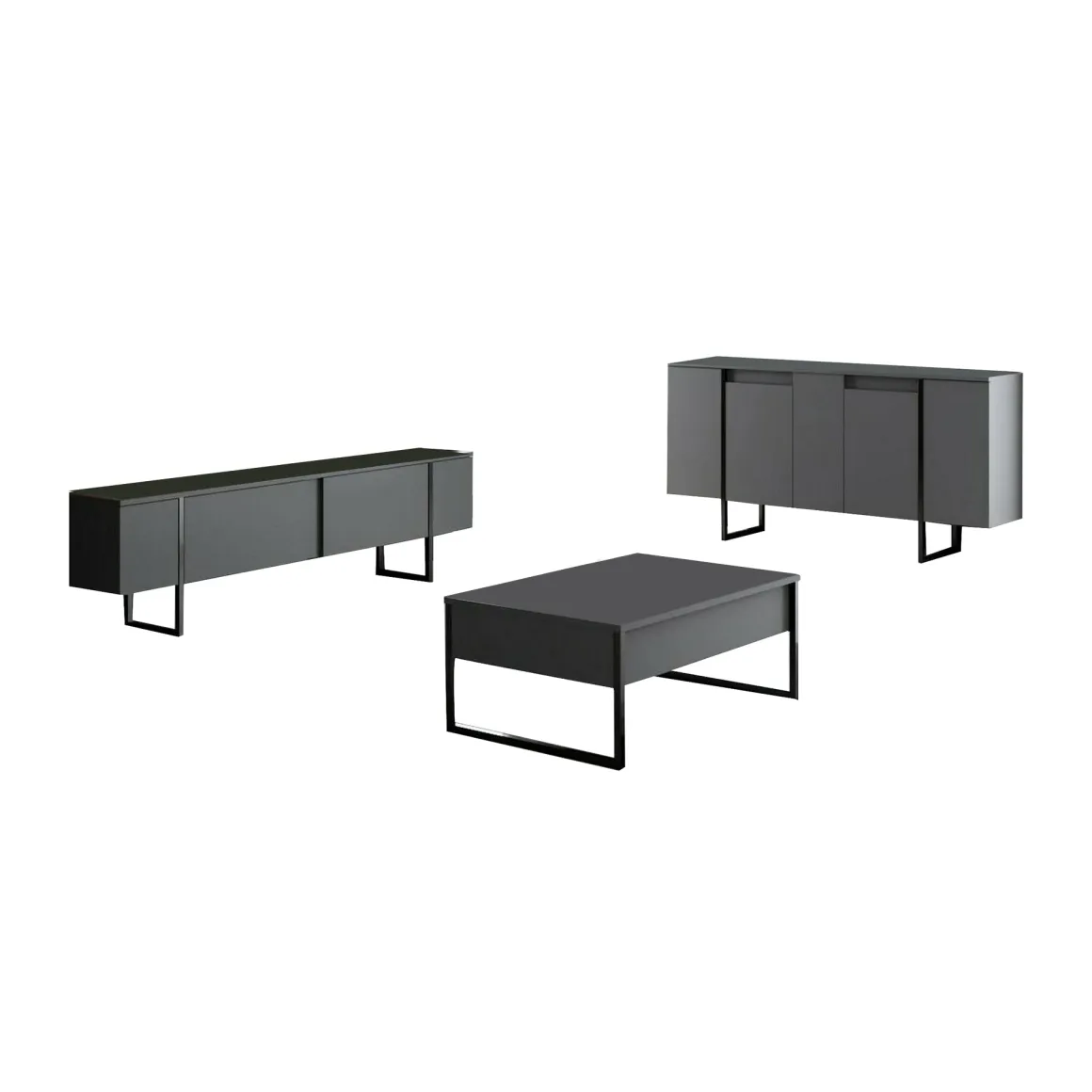 Set Mobili da Soggiorno Nero Antracite Modulabile 4 Ripiani, Apertura Battente, a Ribalta - Pignano