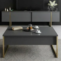 Set Mobili da Soggiorno Nero Antracite oro Modulabile 2 Ante, 2 Vani - Mornasco