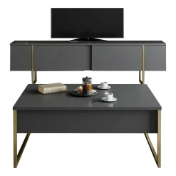 Set Mobili da Soggiorno Nero Antracite oro Modulabile 2 Ante, 2 Vani - Mornasco