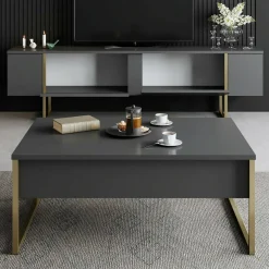 Set Mobili da Soggiorno Nero Antracite oro Modulabile 2 Ante, 2 Vani - Mornasco