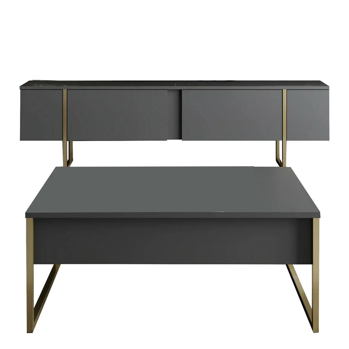 Set Mobili da Soggiorno Nero Antracite oro Modulabile 2 Ante, 2 Vani - Mornasco