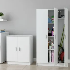 Altri Armadi Multiuso > Dmora Set Mobili per Lavanderia Bianco Nero 2 Ripiani 3 Vani, Apertura Battente - Schianno Nero, Bianco