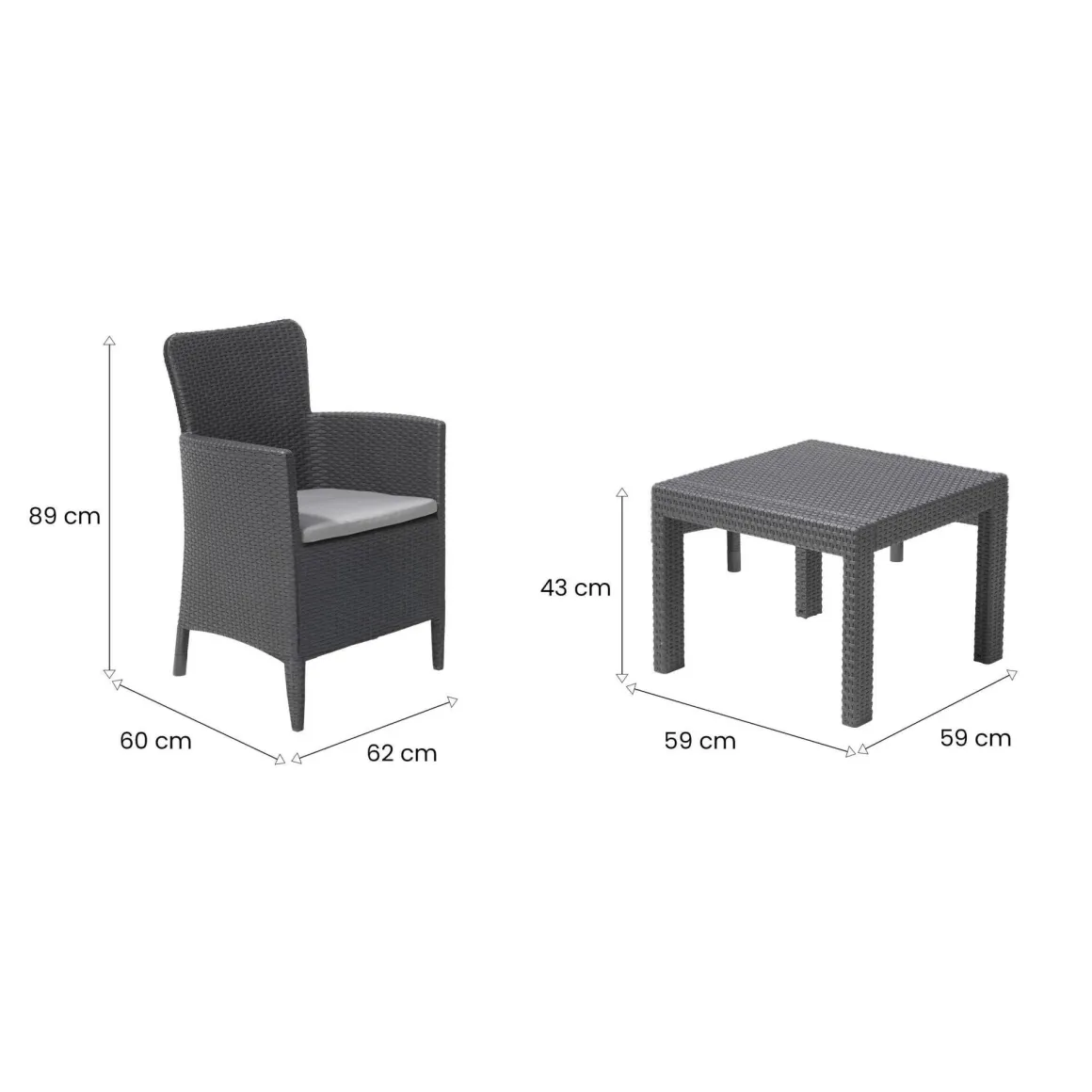 Set salotto balcone 2 poltrone antracite - Brooks
