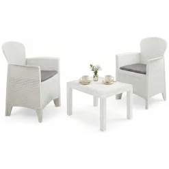 Set salotto cortile economico 2 posti e 1 tavolo bianco - Aneta