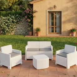 Set Da Esterno|Outdoor > Dmora Set salotto cortile 2 poltrone e 1 divano effetto rattan - Amer Bianco