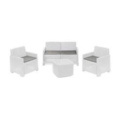 Set Da Esterno|Outdoor > Dmora Set salotto cortile 2 poltrone e 1 divano effetto rattan - Amer Bianco