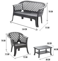 Outdoor > Dmora Set salotto da esterno Adone, 100% Made in Italy, Antracite Nero Antracite