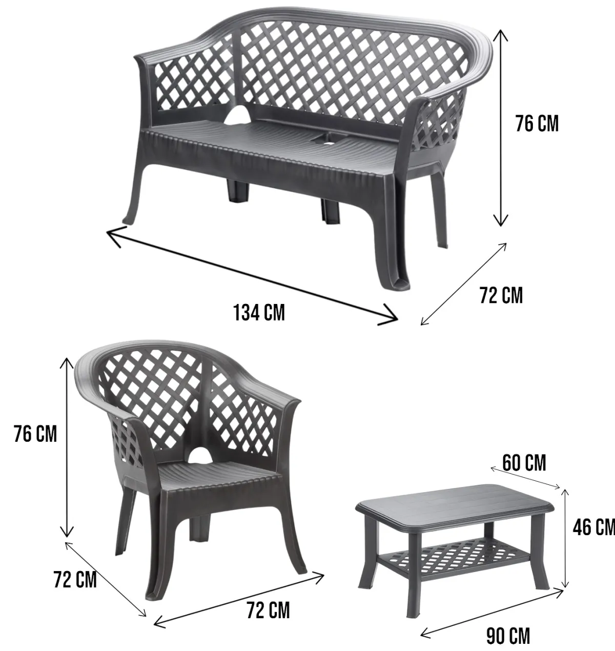Outdoor > Dmora Set salotto da esterno Adone, 100% Made in Italy, Antracite Nero Antracite