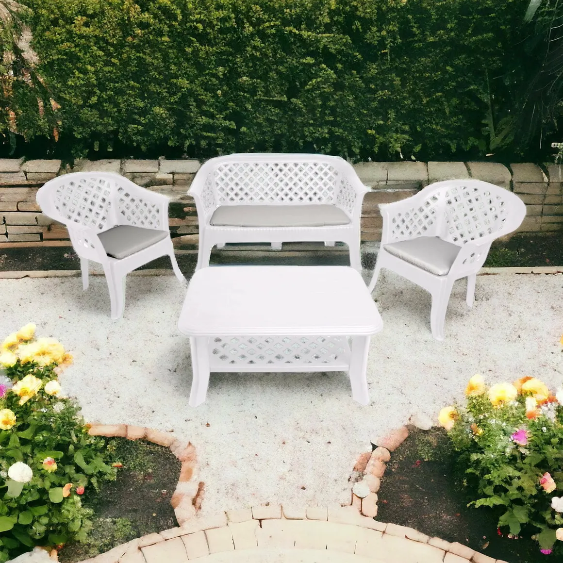 Set salotto da esterno Adone, 100% Made in Italy, Bianco