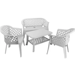 Set salotto da esterno Adone, 100% Made in Italy, Bianco