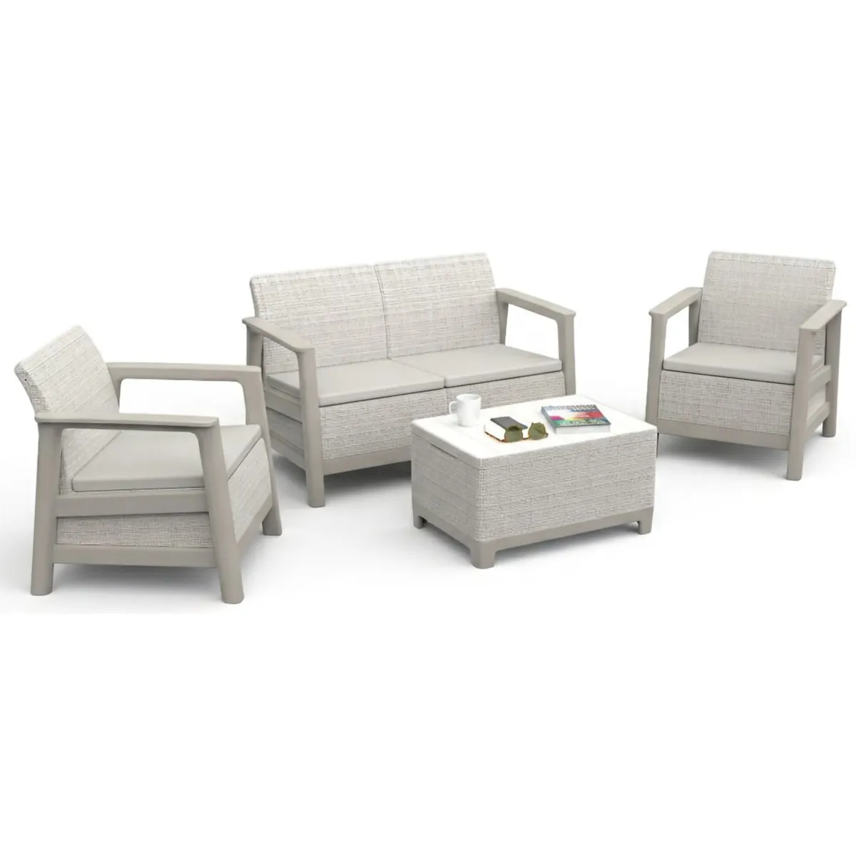 Set Da Esterno|Salotti Da Giardino > Dmora Set Salotto da Esterno 4 Posti un Tavolino, Resistente ai Raggi uv Impermeabile - Grafton Beige