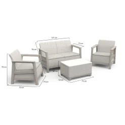 Set Da Esterno|Salotti Da Giardino > Dmora Set Salotto da Esterno 4 Posti un Tavolino, Resistente ai Raggi uv Impermeabile - Grafton Beige