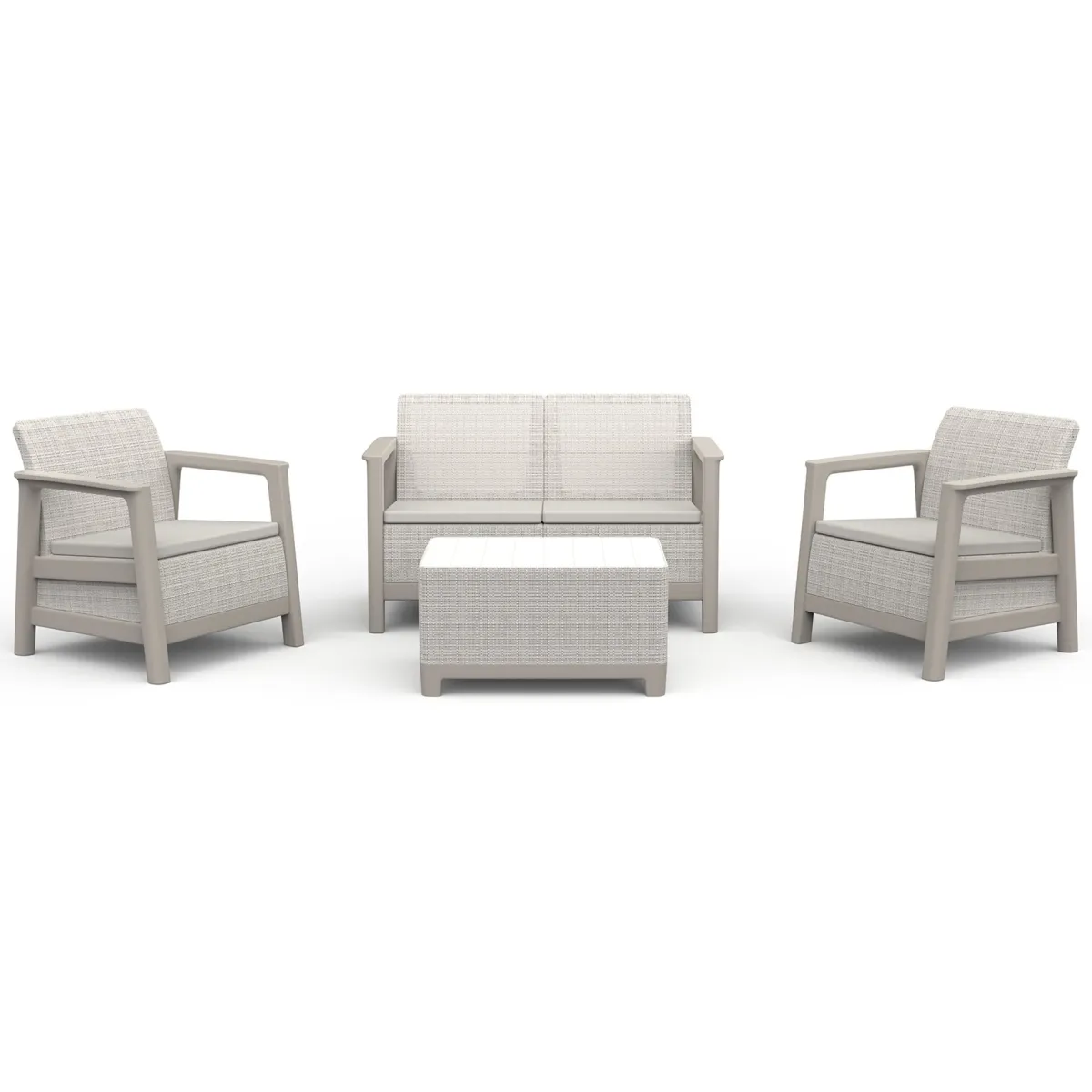 Set Da Esterno|Salotti Da Giardino > Dmora Set Salotto da Esterno 4 Posti un Tavolino, Resistente ai Raggi uv Impermeabile - Grafton Beige