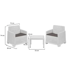 Set Salotto da Esterno Bianco 2 Posti un Tavolino, Cuscini Inclusi - Rosta