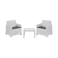 Set Salotto da Esterno Bianco 2 Posti un Tavolino, Cuscini Inclusi - Rosta