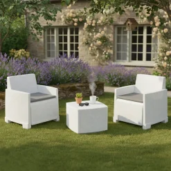 Set Salotto da Esterno Bianco 2 Posti un Tavolino, Made in Italy - Ari