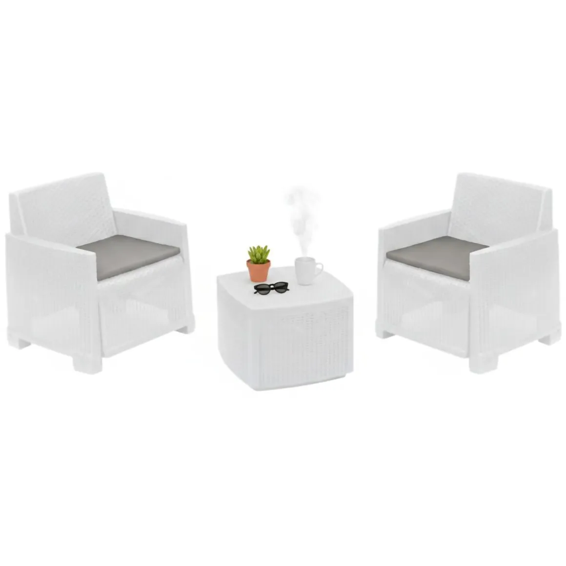Set Salotto da Esterno Bianco 2 Posti un Tavolino, Made in Italy - Ari
