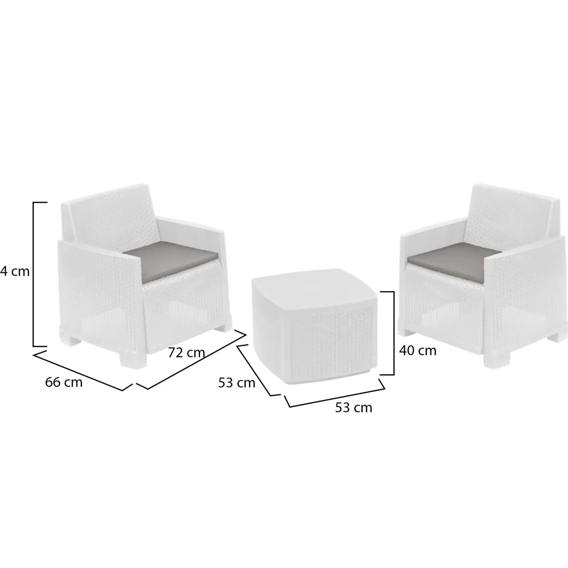 Set Salotto da Esterno Bianco 2 Posti un Tavolino, Made in Italy - Ari