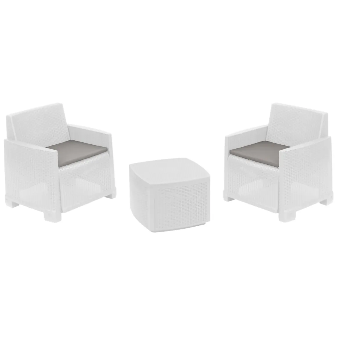 Set Salotto da Esterno Bianco 2 Posti un Tavolino, Made in Italy - Ari