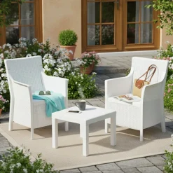 Set Salotto da Esterno Bianco 2 Posti un Tavolino, Made in Italy - Ben