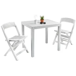 Set Salotto da Esterno Bianco 2 Posti un Tavolino, Made in Italy - Corinth