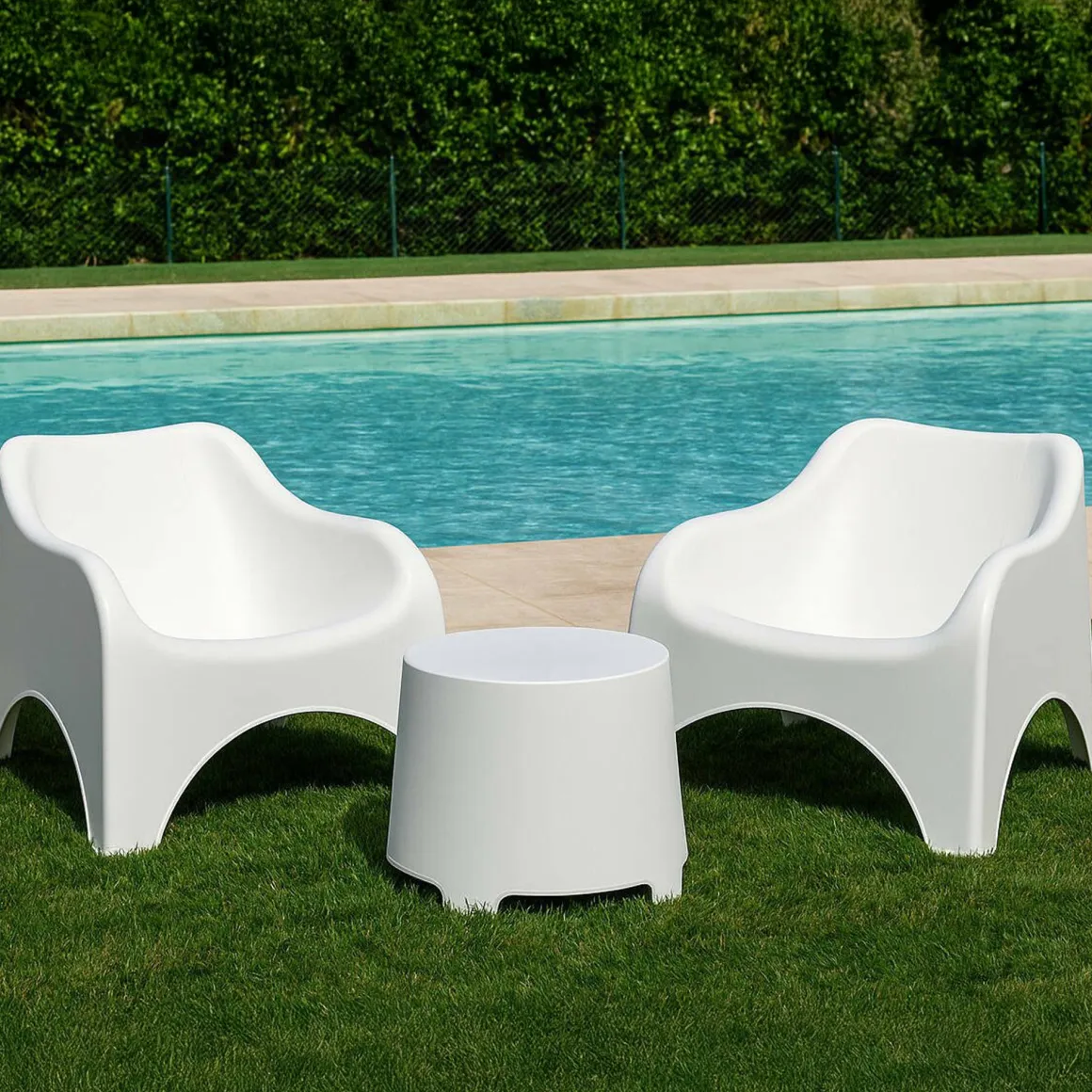 Set Salotto da Esterno Bianco 2 Posti un Tavolino, Tavolo Tavolino - Cormons