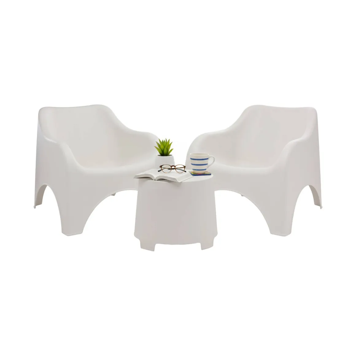 Set Salotto da Esterno Bianco 2 Posti un Tavolino, Tavolo Tavolino - Cormons