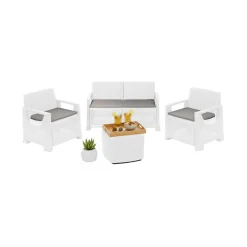 Set Salotto da Esterno Bianco 4 Posti un Tavolino, Cuscini Inclusi - Triulzi