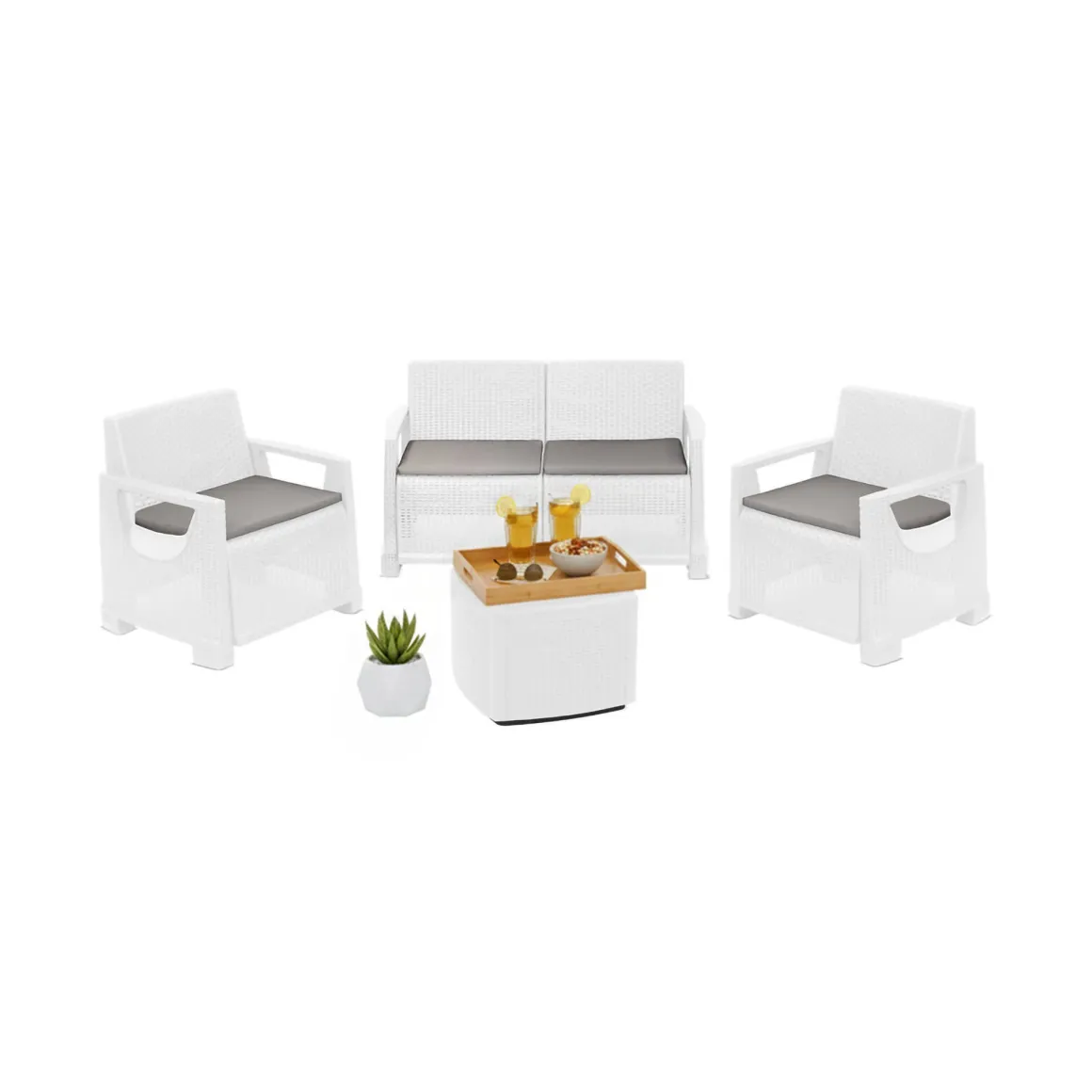 Set Da Esterno|Salotti Da Giardino > Dmora Set Salotto da Esterno 4 Posti un Tavolino, Impermeabile Idrorepellente - Alesandro Bianco