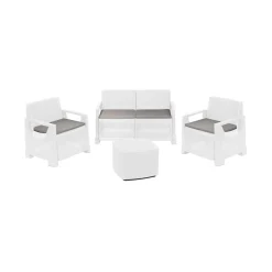 Set Da Esterno|Salotti Da Giardino > Dmora Set Salotto da Esterno 4 Posti un Tavolino, Impermeabile Idrorepellente - Alesandro Bianco