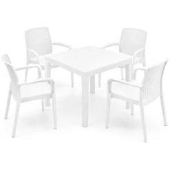 Set Salotto da Esterno Bianco 4 Posti un Tavolino, Impermeabile Idrorepellente Made in Italy - Mataga