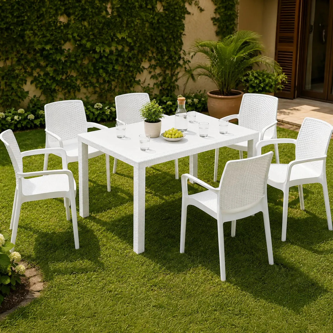 Set Da Esterno|Salotti Da Giardino > Dmora Set Salotto da Esterno Bianco Bianco 6 Posti 2 Tavolini, Beige Made in Italy - Curno BIanco, Bianco