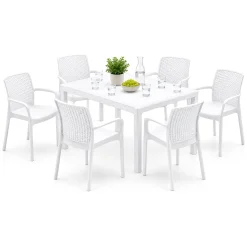 Set Da Esterno|Salotti Da Giardino > Dmora Set Salotto da Esterno Bianco Bianco 6 Posti 2 Tavolini, Beige Made in Italy - Curno BIanco, Bianco