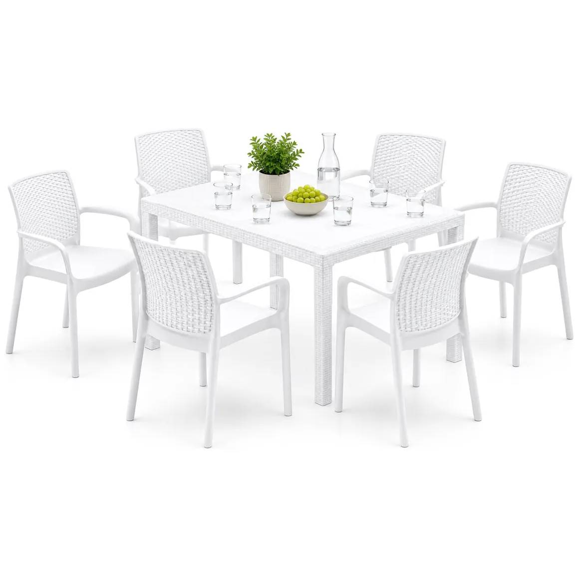 Set Da Esterno|Salotti Da Giardino > Dmora Set Salotto da Esterno Bianco Bianco 6 Posti 2 Tavolini, Beige Made in Italy - Curno BIanco, Bianco