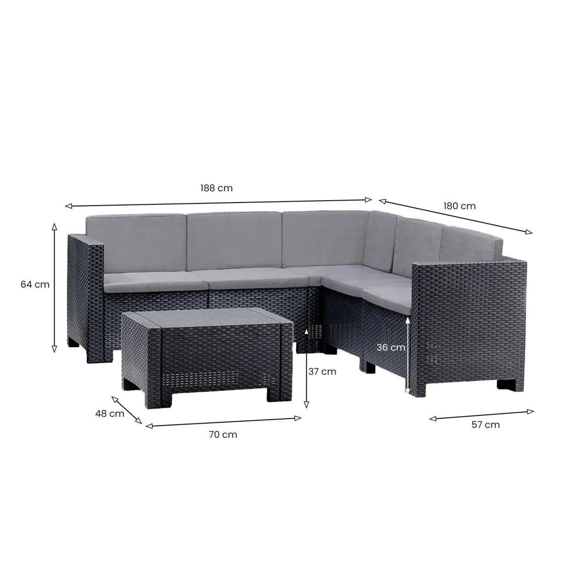 Set Da Esterno|Salotti Da Giardino > Dmora Set salotto da esterno Camerota, Made in Italy, Antracite Nero Antracite