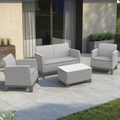 Set Salotto da Esterno Grigio 4 Posti un Tavolino, Resistente ai Raggi uv Impermeabile - Granite